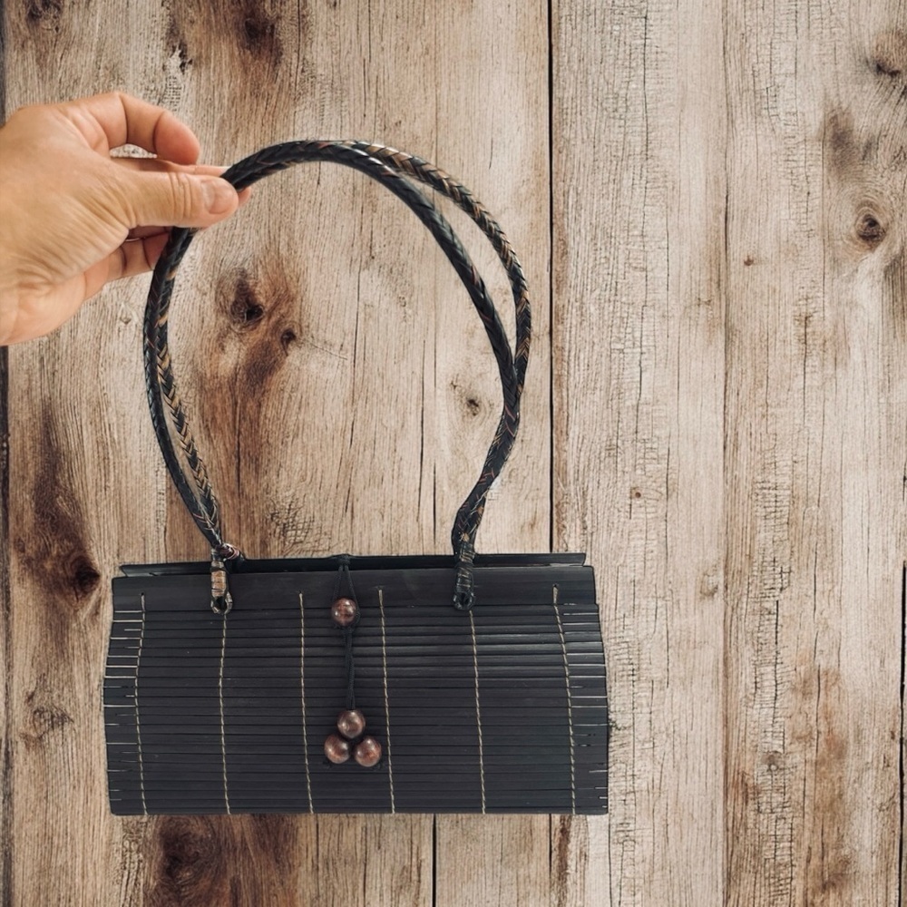 Natural Eco-Friendly Bamboo Handbag with Strap - Large - Dark brown. - Picture 3 of 11